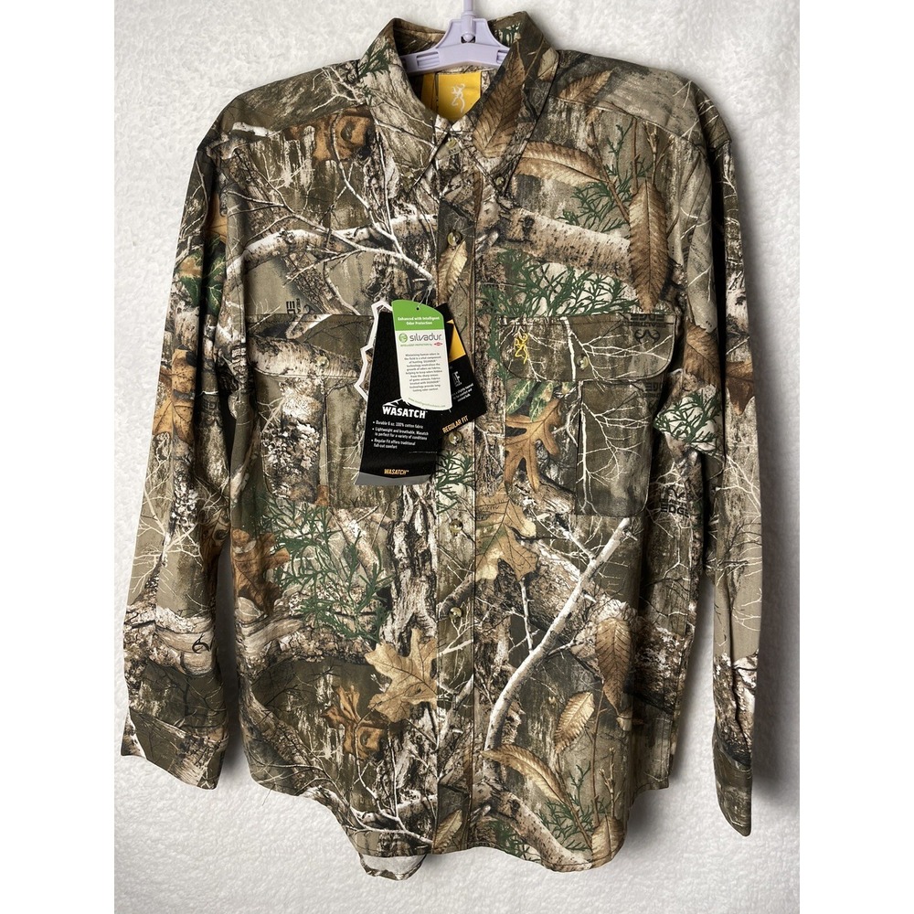 Browning Wasatch-CB Mens Size Medium Camo Button Up Long Sleeve Shirt‎ Hunting